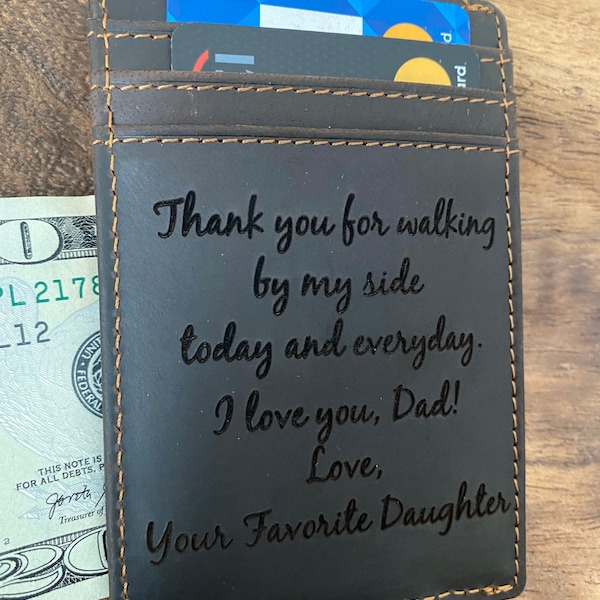 Father Gifts for Wedding- Father of the Bride Gift- Personalized Groomsmen- Wedding Day Gift from Daughter, Leather Wallet with Money Clip