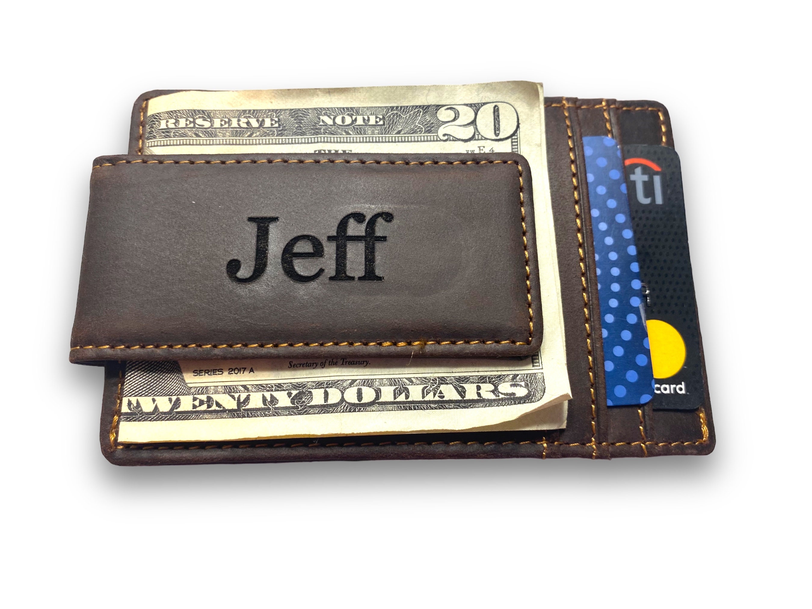 Leather Money Clip Wallet. Mens Wallet With Money Clip. Slim