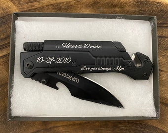 Husband Anniversary Gift 10 year Anniversary Gifts for Men Gift for Husband Gifts for HimFolding Knife Pocket Knife Engraved Knife Christmas