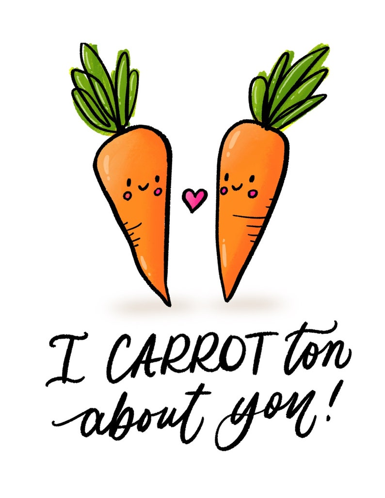 Food Pun Card Hand Lettered Illustrated Valentine's Day Love Card I CARROT-Ton About You image 2