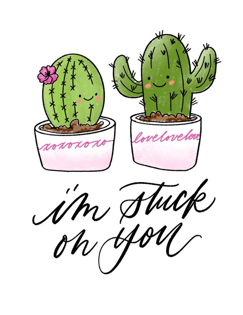 I�m Stuck On You Plant Cactus Pun Cards Valentines &amp; Etsy