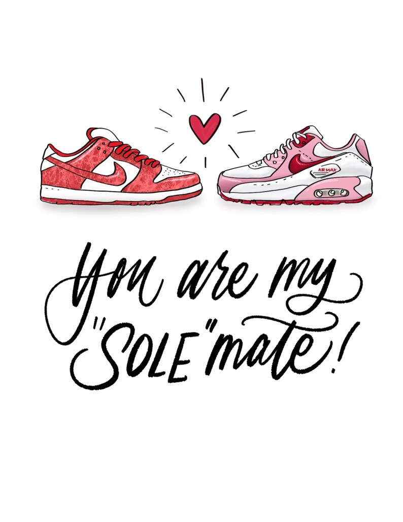 Sneakerhead Card Nike SB Dunk and AirMax You Are My SOULMate Hand Lettered and Illustrated Valentine's Day Card image 2