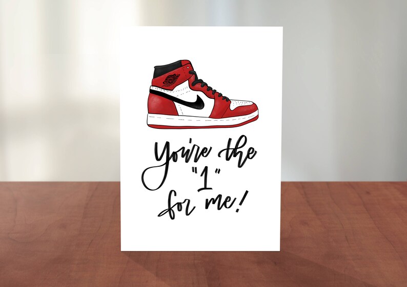 Jord an 1 Original Chicago Hand Lettered and Illustrated Valentine's Day Card for Husband, Wife, Boyfriend, Girlfriend, Couples Kanye image 1