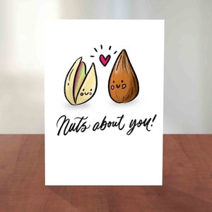 NUTS About You Food Pun Card Valentines & Love Card Hand Lettering, Calligraphy, Cute Illustration image 1