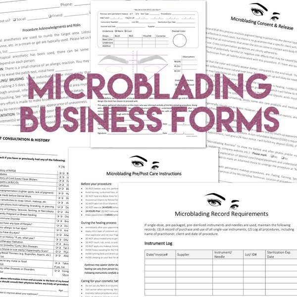 Microblading Permanent Makeup Care Forms - add your Logo - Custom Consent Waiver - Client Consult - Professional Business Kit - PDF digital