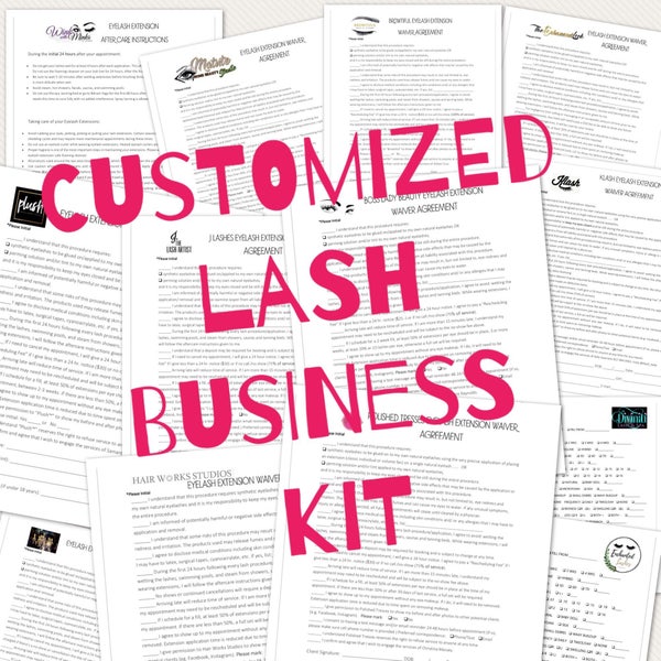 Eyelash Extensions Lash Business Custom, add your Logo, Consent Release Client Waiver After Care PDF Professional Forms Print digital - GDPR