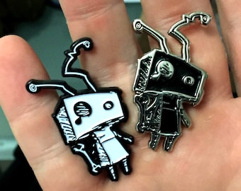 Lil Robo Enamel Pin | SoloRoboto Industries Robot Logo | Black and Silver