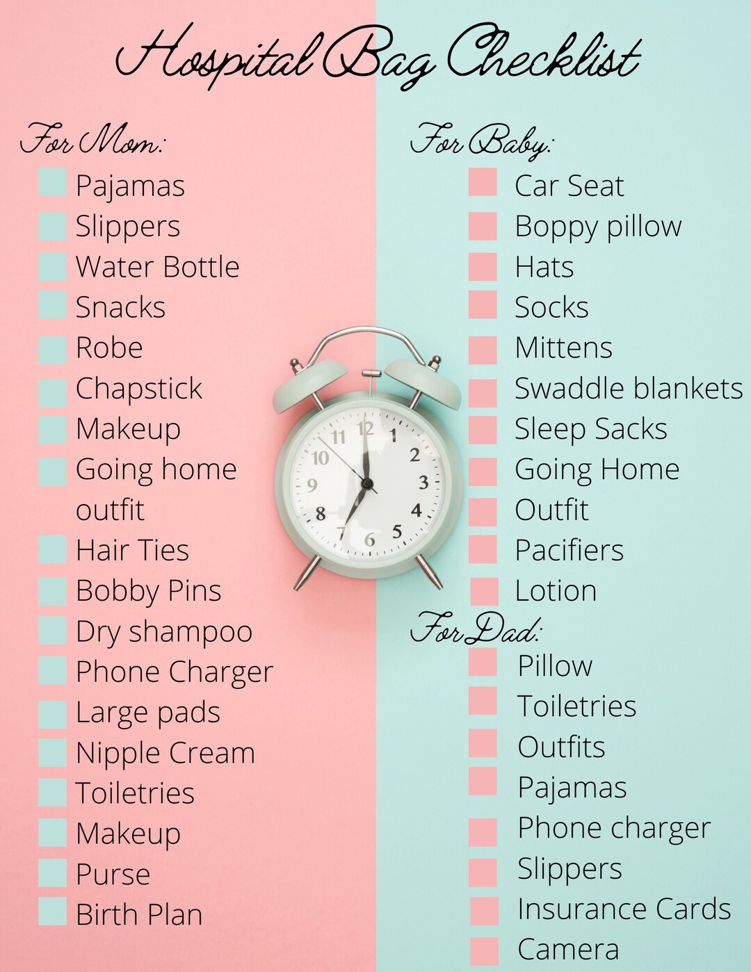Hospital Checklist for Mom Baby and Dad Etsy