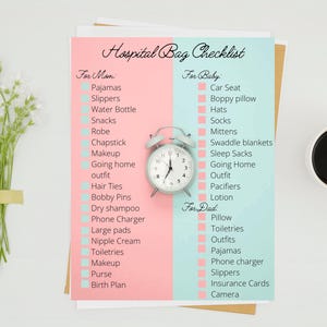 Digital Download - Hospital Checklist for Mom, Baby and Dad, hospital checklist, birth checklist