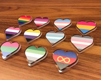 LGBTQA+ Pride 1.5" Acrylic Pinback Pin Button Gay Lesbian Transgender Pansexual Genderfluid Non-binary Demi Polysexual Agender Polyamoro