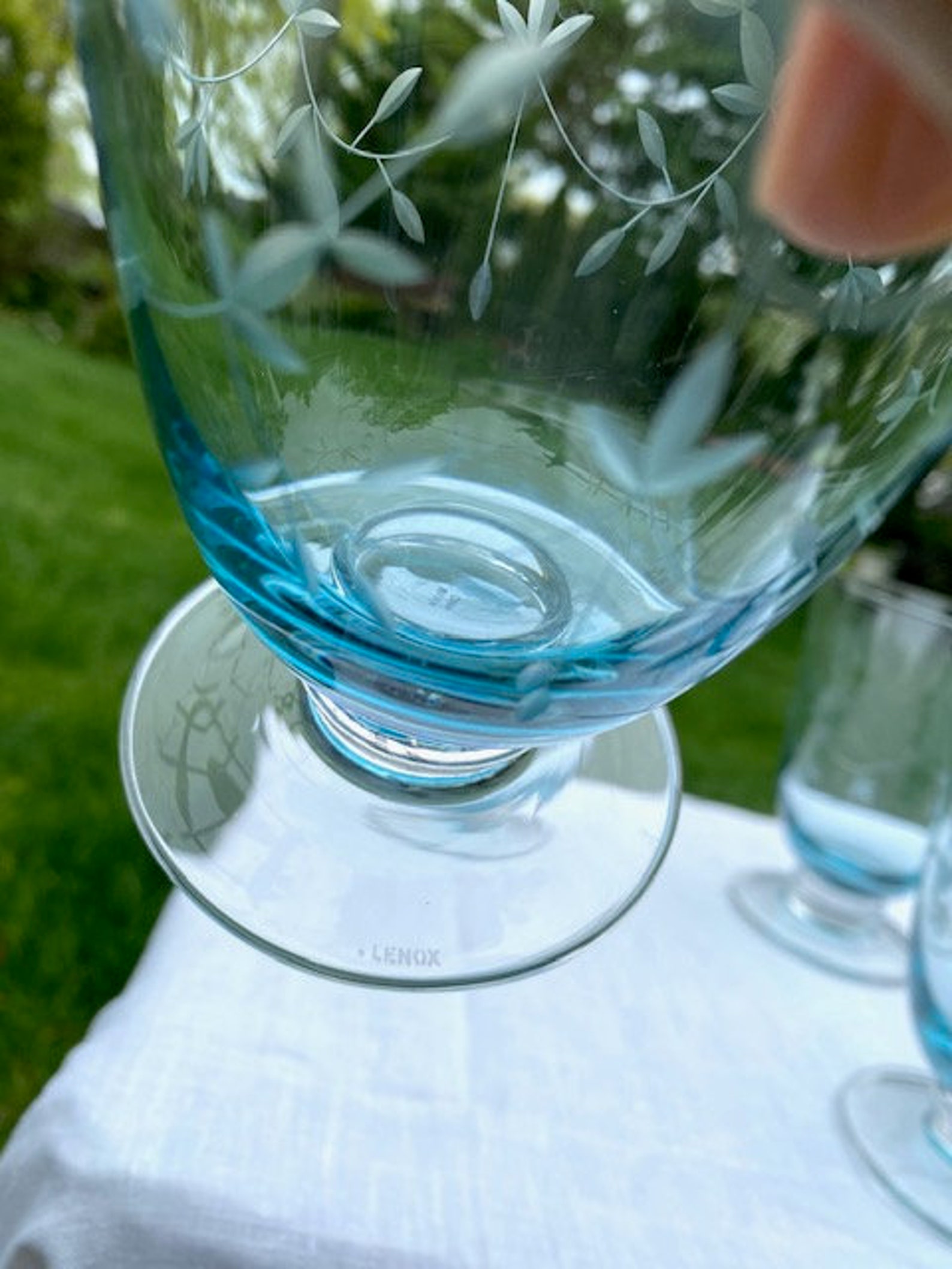 Vintage Lenox Glassware With Ice Blue Hue and Etched Florals Etsy