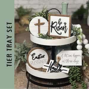 He is Risen Tier tray set, Easter tier tray set, Easter tier tray decor
