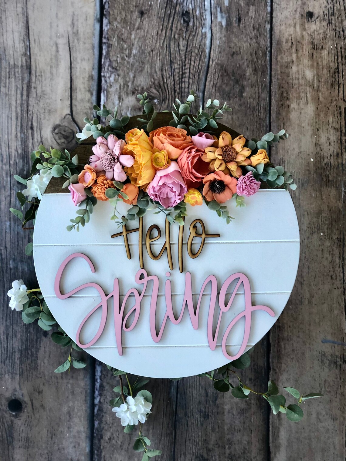 Hello Spring 3D Door Hanger Floral Door Hanger Wood Flowers Etsy