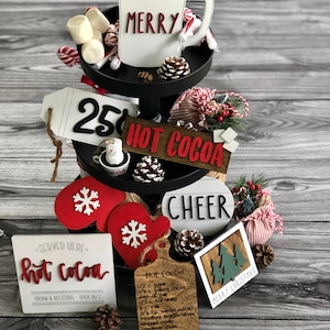 Hot cocoa tiered tray decor, Christmas tiered tray decor, Christmas decor, hot cocoa decor