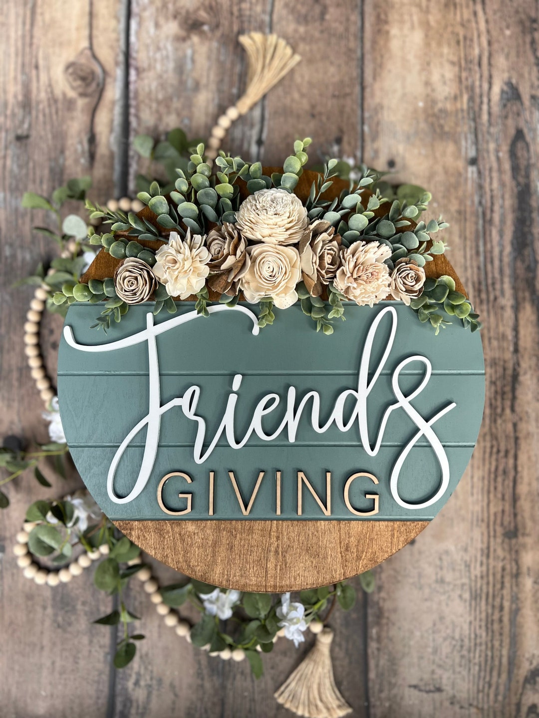 3D Friendsgiving Door Hanger, Thanksgiving Decor, Floral Door Hanger ...