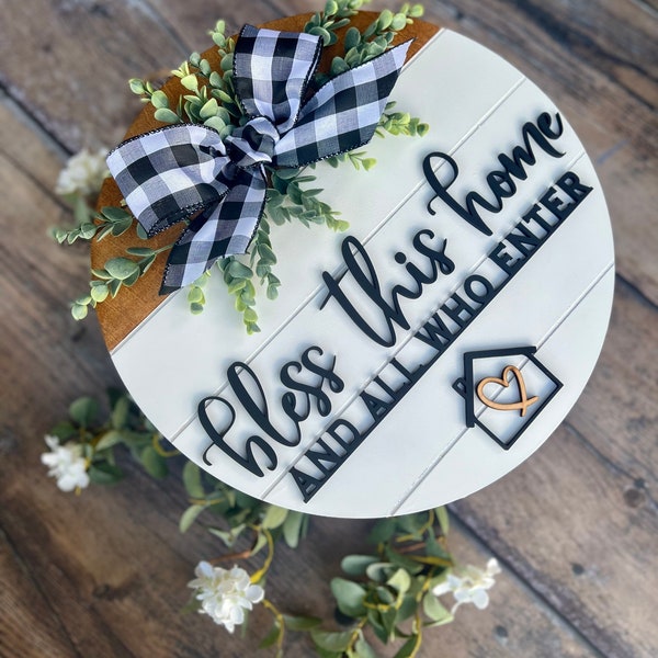 Front Door Decor | Bless This Home And All Who Enter | Year Round Wreath | Wreath | Front Door Sign | Front Door Hanger | Front Door Wreath