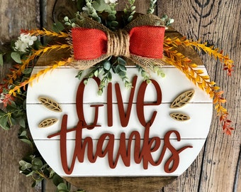 Thanksgiving Front Door Decor | Fall Door Hanger | Fall Welcome Sign | Fall Door Wreath | Fall Porch Decor | Thanksgiving Door Give Thanks