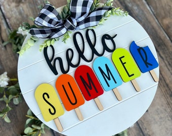 Summer Front Door Decor Hello Summer Summer Door Hanger | Summer Wreath | Summer Door Wreath | Summer Porch Decor | Summer Sign Popsicle