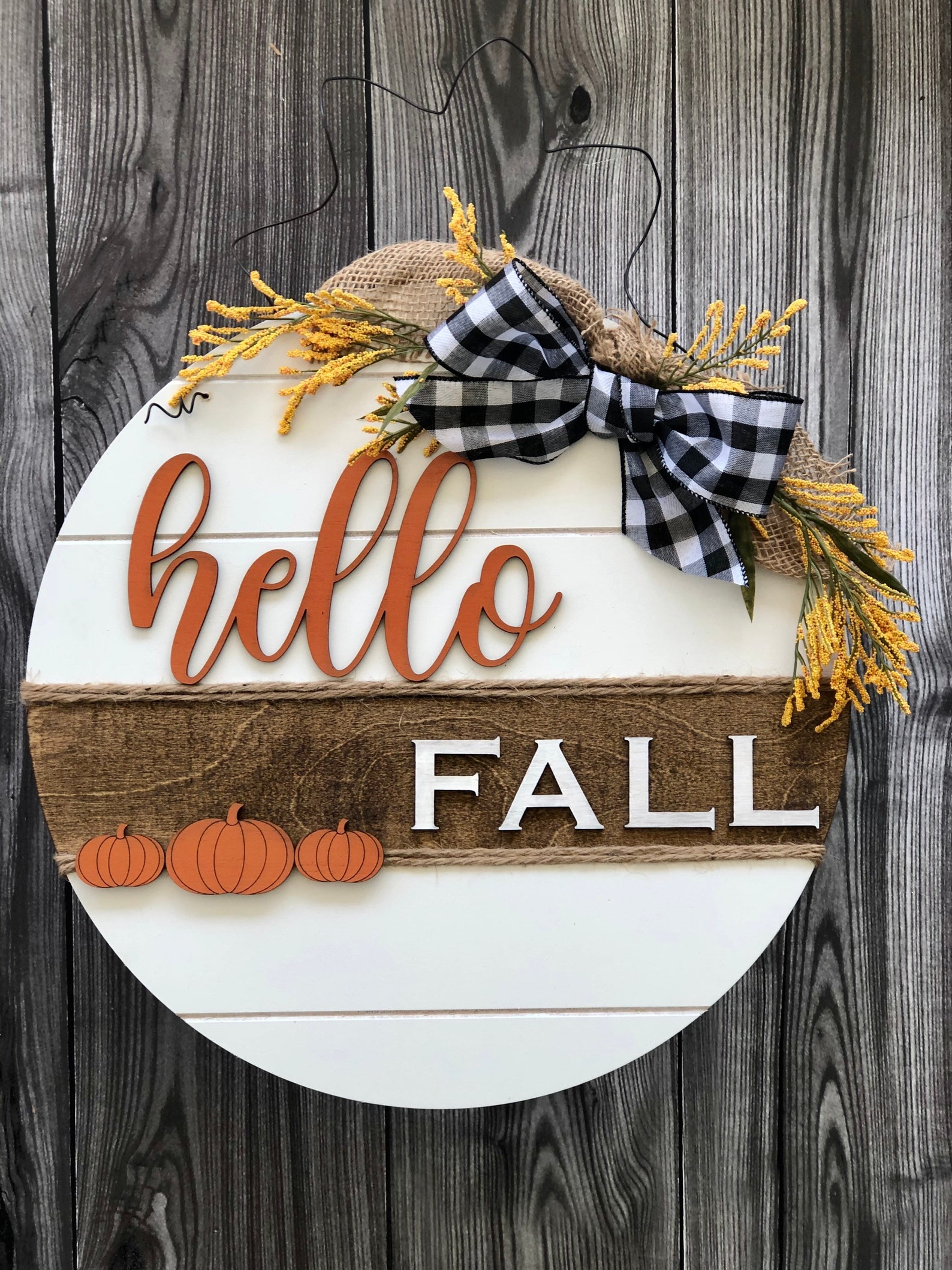 Hello Fall door hanger/ rustic door hanger/ pumpkin door Etsy