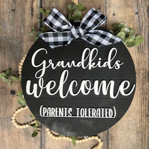 Home Home Sign Grandkids Welcome Front Door Sign Front Door Decoration Round Door Sign Door Hanger Grandparents Gift