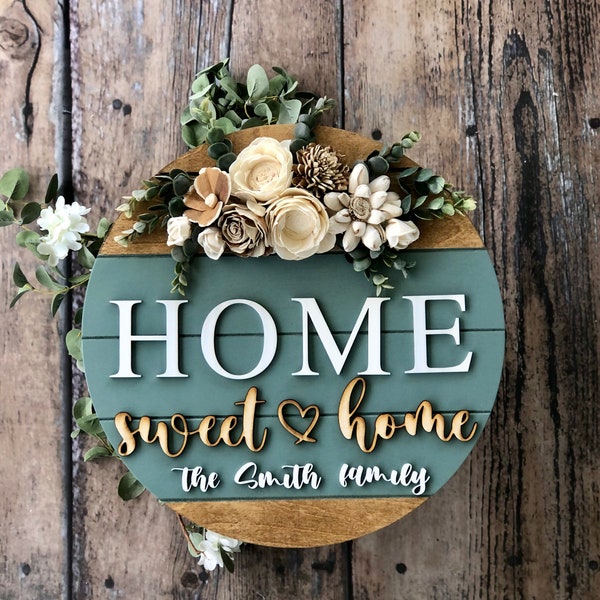 Home Sweet Home Door Hanger: Pale Sage Green Welcome Sign