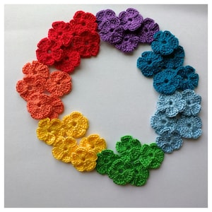 Crochet flowers applique Rainbow,set of 35 flowers,size 2 cm,Seven colours,party decorations, scrapbooking