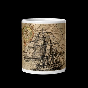 Vintage Schiff Maritime Karte Kunst Collage Keramik Tasse - Küsten home decor
