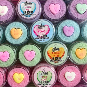 Conversation Heart Lip Scrub | Valentine’s Day | Moisturizing Lip Exfoliation | Flavored Lip Sugar Scrub | 2 in 1 Lip Scrub w Balm