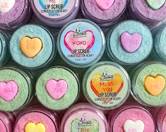 Conversation Heart Lip Scrub | Valentine’s Day | Moisturizing Lip Exfoliation | Flavored Lip Sugar Scrub | 2 in 1 Lip Scrub w Balm