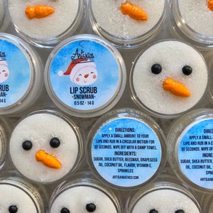 Snow Man Lip Scrub Exfoliator en Moisturizer van Artisan Bath Co | Beperkte oplage | Lipsuikerscrub |  2-in-1 lippenscrub met balsem | Vakantie