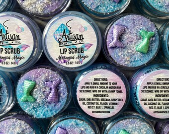 Mermaid Magic Lip Scrub | Saltwater Taffy |Moisturizing Lip Exfoliation | Flavored Lip Sugar Scrub | 2 in 1 Lip Scrub w Balm