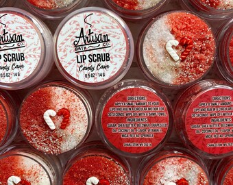 Candy Cane Lip Scrub Exfoliator and Moisturizer by Artisan Bath Co | Limited Edition | Lip Sugar |  2 in 1 Lip Scrub with Balm | Holiday