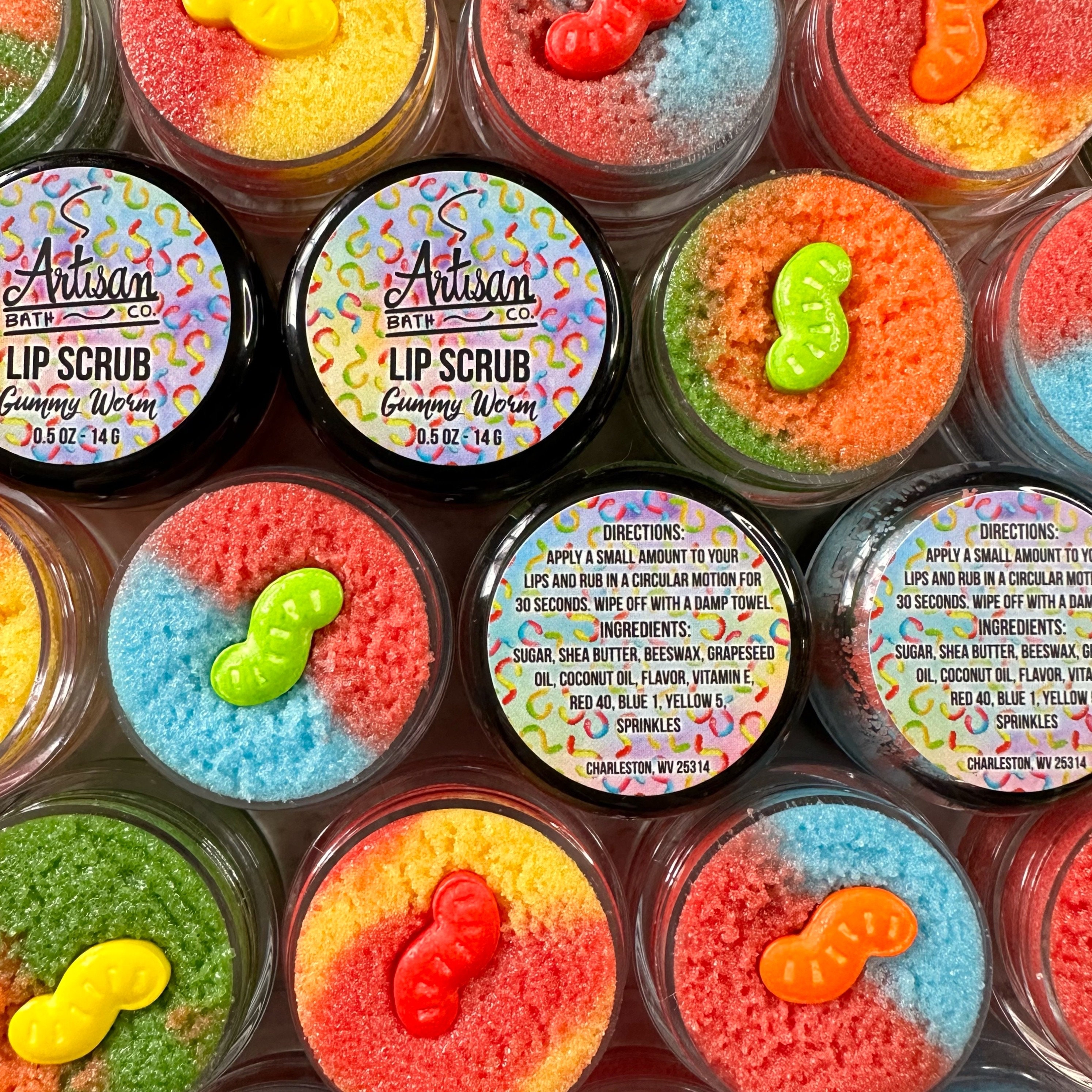 Gummy Worm Lip Scrub Candy Moisturizing Lip Exfoliation 2 in 1 Lip Scrub w Balm