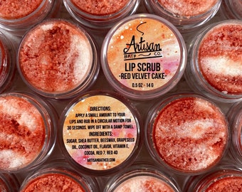 Red Velvet Cake Lip Scrub | Valentine’s Day | Moisturizing Lip Exfoliation | Flavored Lip Sugar Scrub | 2 in 1 Lip Scrub w Balm