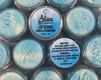 Vanilla Champagne Lip Scrub | Valentine’s Day | Moisturizing Lip Exfoliation | Flavored Lip Sugar Scrub | 2 in 1 Lip Scrub w Balm