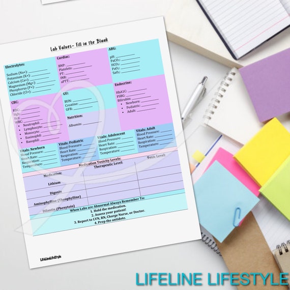 Lab Values Fill in the Blank Color ipad Pro Friendly - Etsy