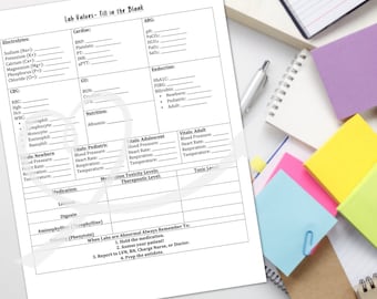 Lab Values Fill in the Blank- Black & White (iPad Pro Friendly)