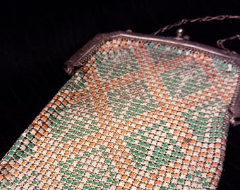 Art Deco 1920s Painted Metal Mesh Handbag - Flapper - Gatsby - Re-enactor- Whiting Davis Look - Special Occasion - Gifts for Her - Collector