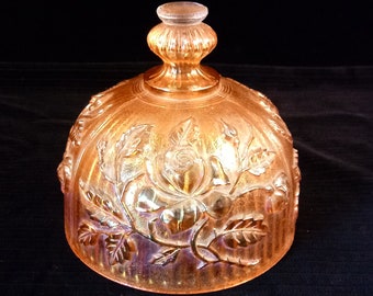 Marigold Iridescent Carnival Glass Covered Butter Dish Dome ONLY - Rose Pattern - Depression Era - 1930s