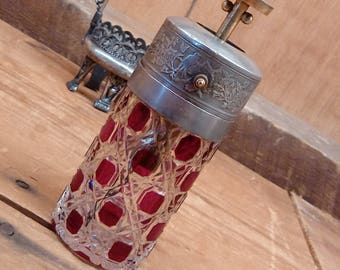 Baccarat Crystal Ruby Cut Glass Perfume Atomizer with Castor Stand