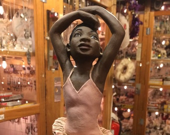 Hand Painted Ballerina "We're Steppin' Out!" 1997 Positive Image Collection Sculpture by Norman A. Hughes, Cast in Hydrostone