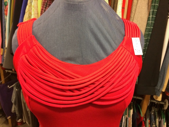 Vintage 1960s Sleeveless Red Dress - Ponte Knit J… - image 2