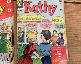 Vintage 1964 Marvel Comics "Kathy the Teen-Age Tornado" Comic Book, Issue #27, "How Kathy and Liz First Met" - Stan Lee and Stan Goldberg