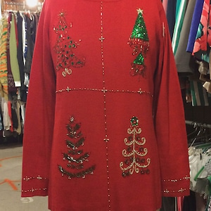 Vintage Beaded and Sequined Holiday Tree Sweater by Kikit