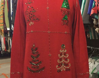 Vintage Beaded and Sequined Holiday Tree Sweater by Kikit