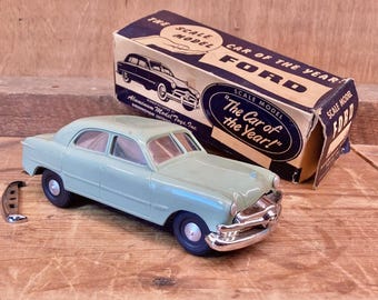 Vintage 1949 Ford Car Model, Wind-Up Replica, Original Box