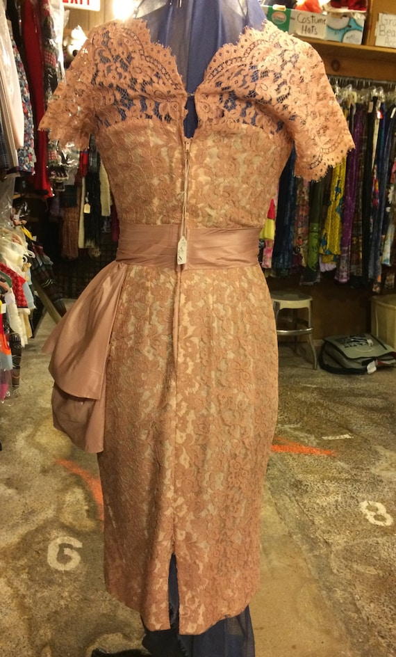 Vintage 1950s Rose Lace Cocktail Sheath Dress - image 2