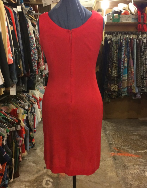 Vintage 1960s Sleeveless Red Dress - Ponte Knit J… - image 4