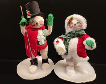 Vintage Style Christmas Snowman Figurines, Holiday Decor, Set of 2