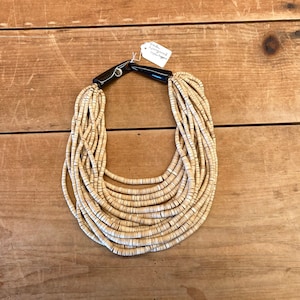 Vintage Gerda Lynggaard Monies Copenhagen Coconut Shell 19&quot; Necklace with Horn Closure